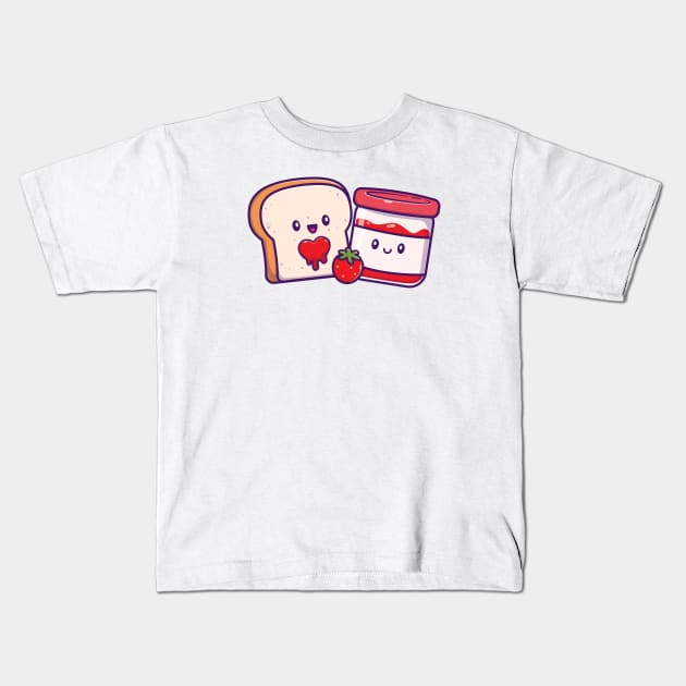 Cute Bread With Cute Strawberry Jam Cartoon Kids T-Shirt by Catalyst Labs